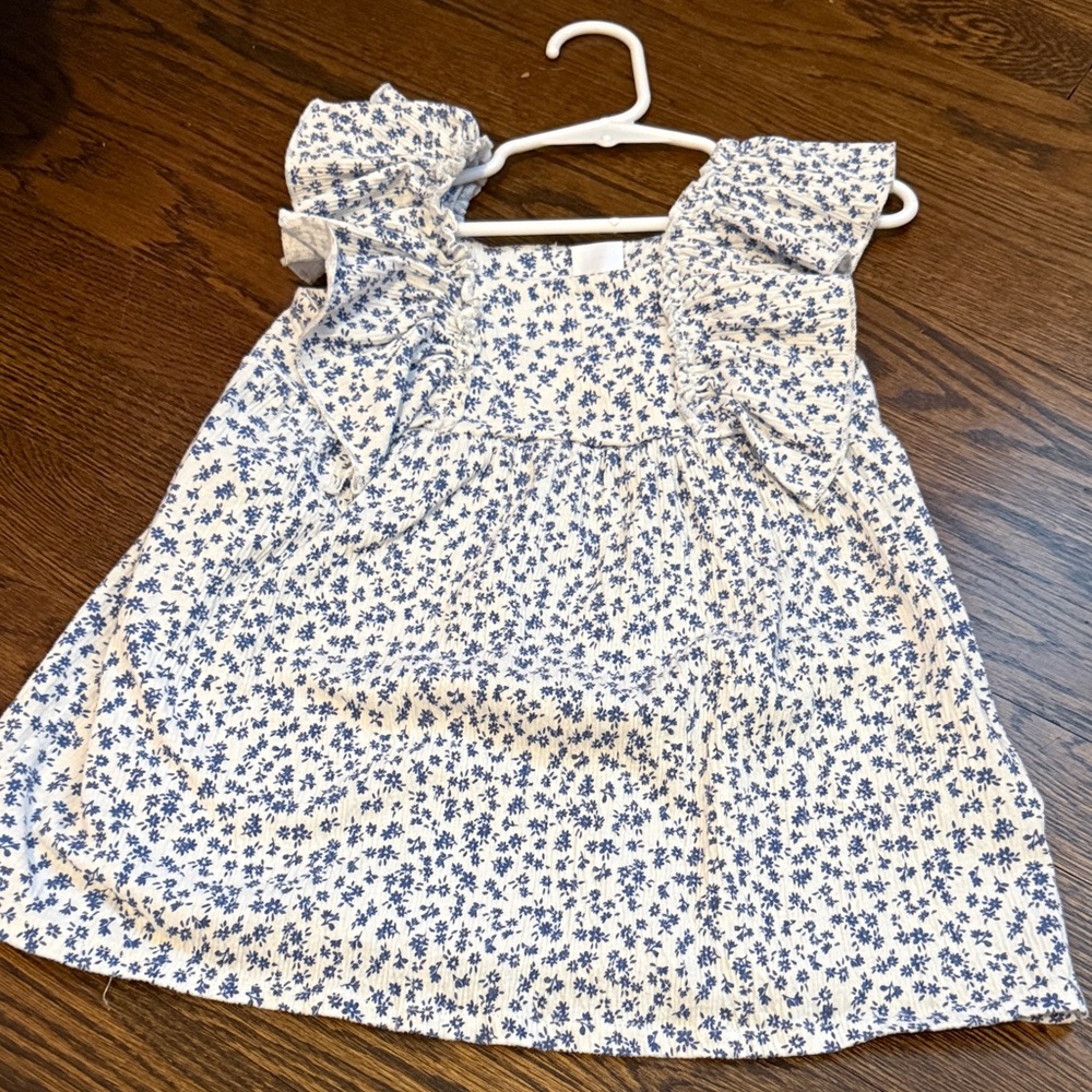 Zara White Tank Top with Blue Floral Ruffle Straps